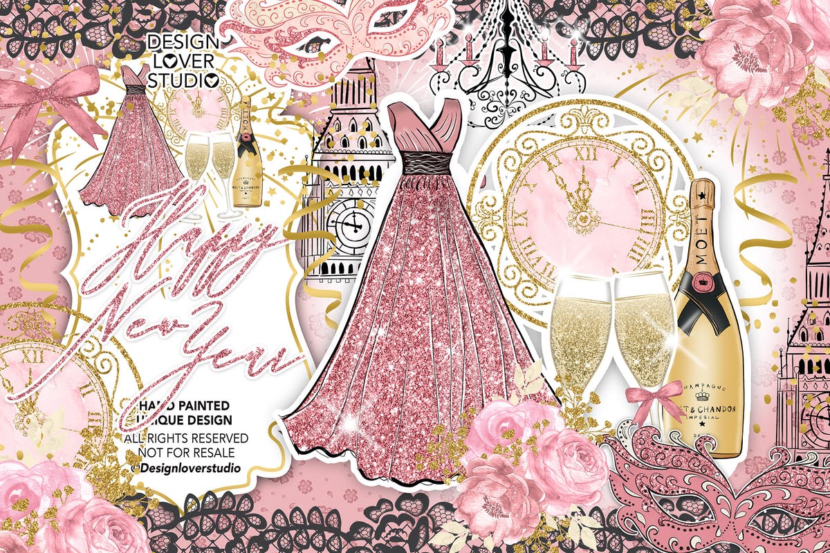 新年华丽闪亮设计元素剪贴画素材 Happy New Year design插图