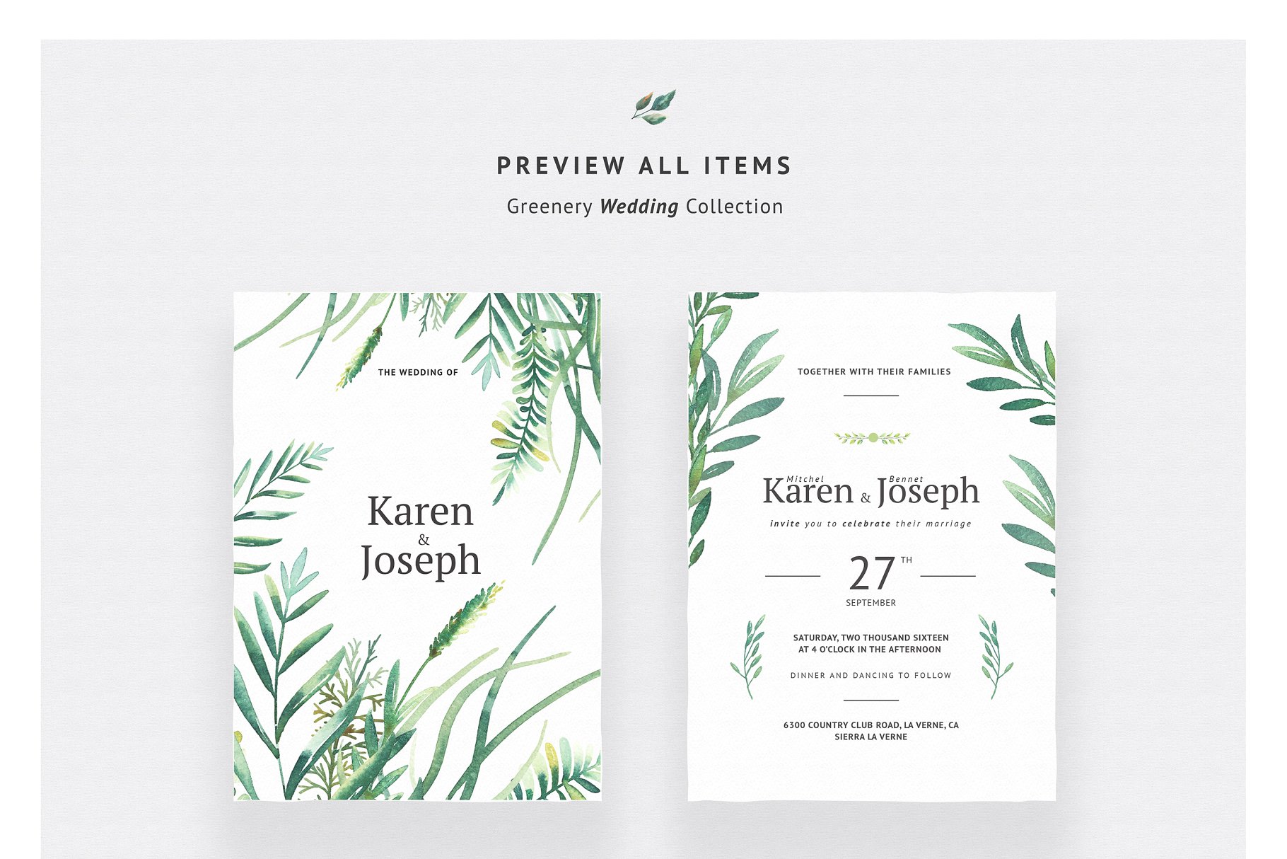 结婚婚礼设计物料设计素材包 Greenery Wedding Collection插图(2)