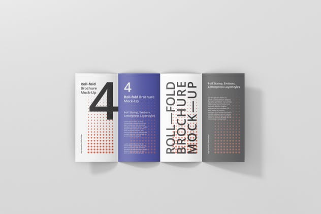 四折页迷你DL传单小册子样机模板 Roll-Fold Brochure Mockup – DL DIN Lang插图(11)