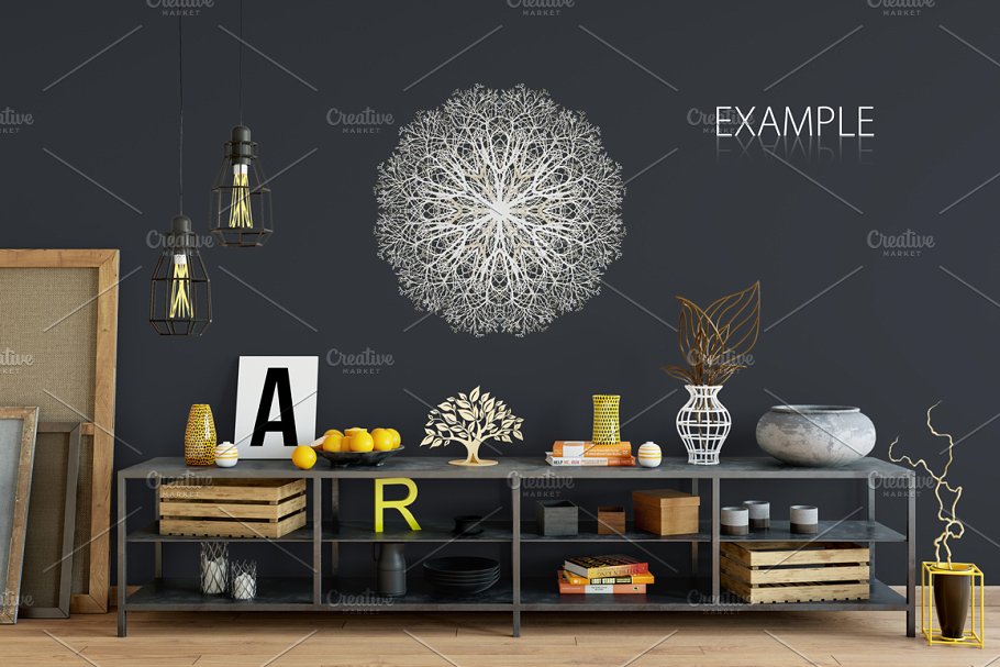 客厅卧室墙纸&相框画框样机模板合集 Interior Wall & Frames Mockup – 2插图(12)