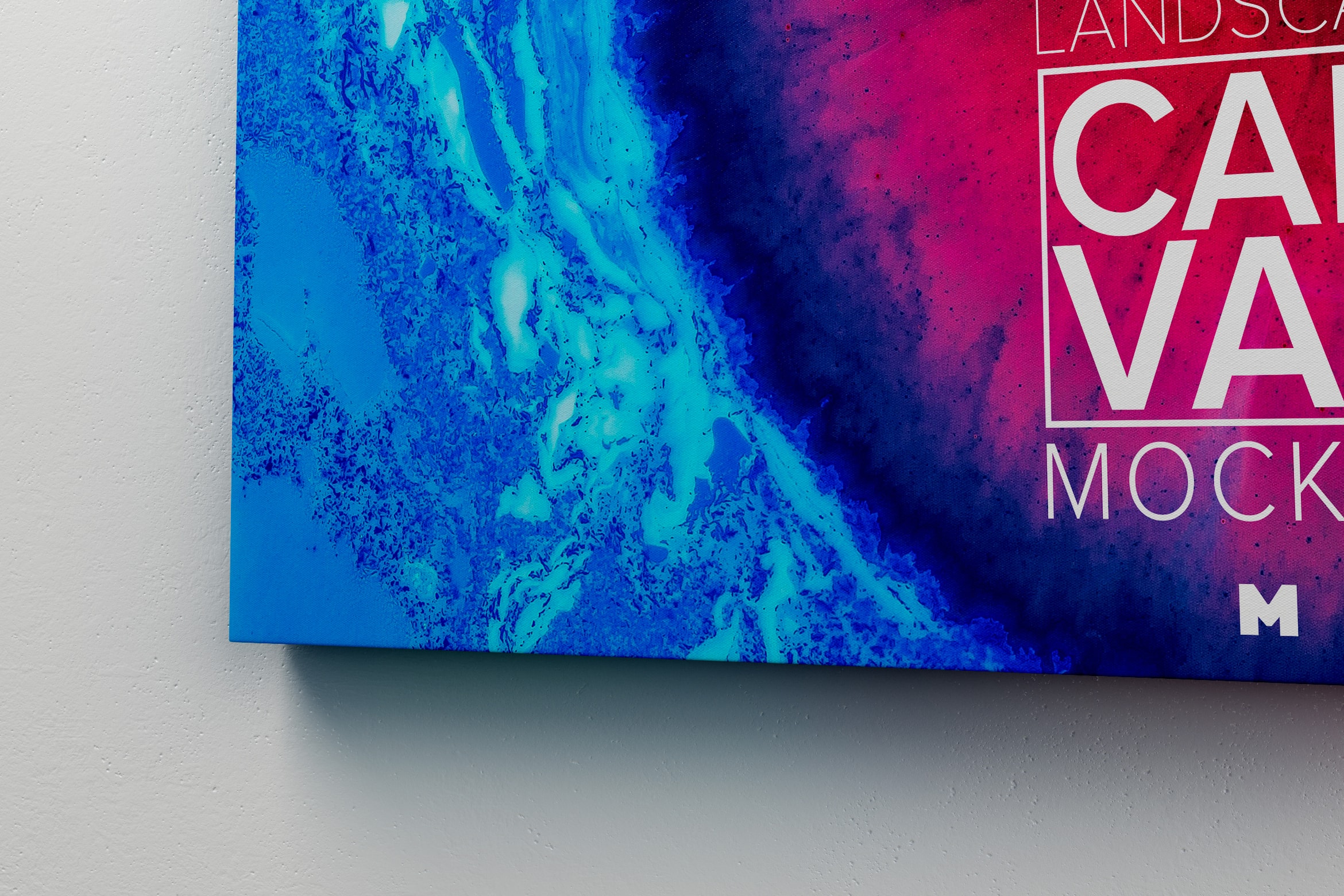 室内帆布画布油画艺术品展览样机02 Landscape Canvas Frame Mockup Hanging on Wall in Perspective 02插图