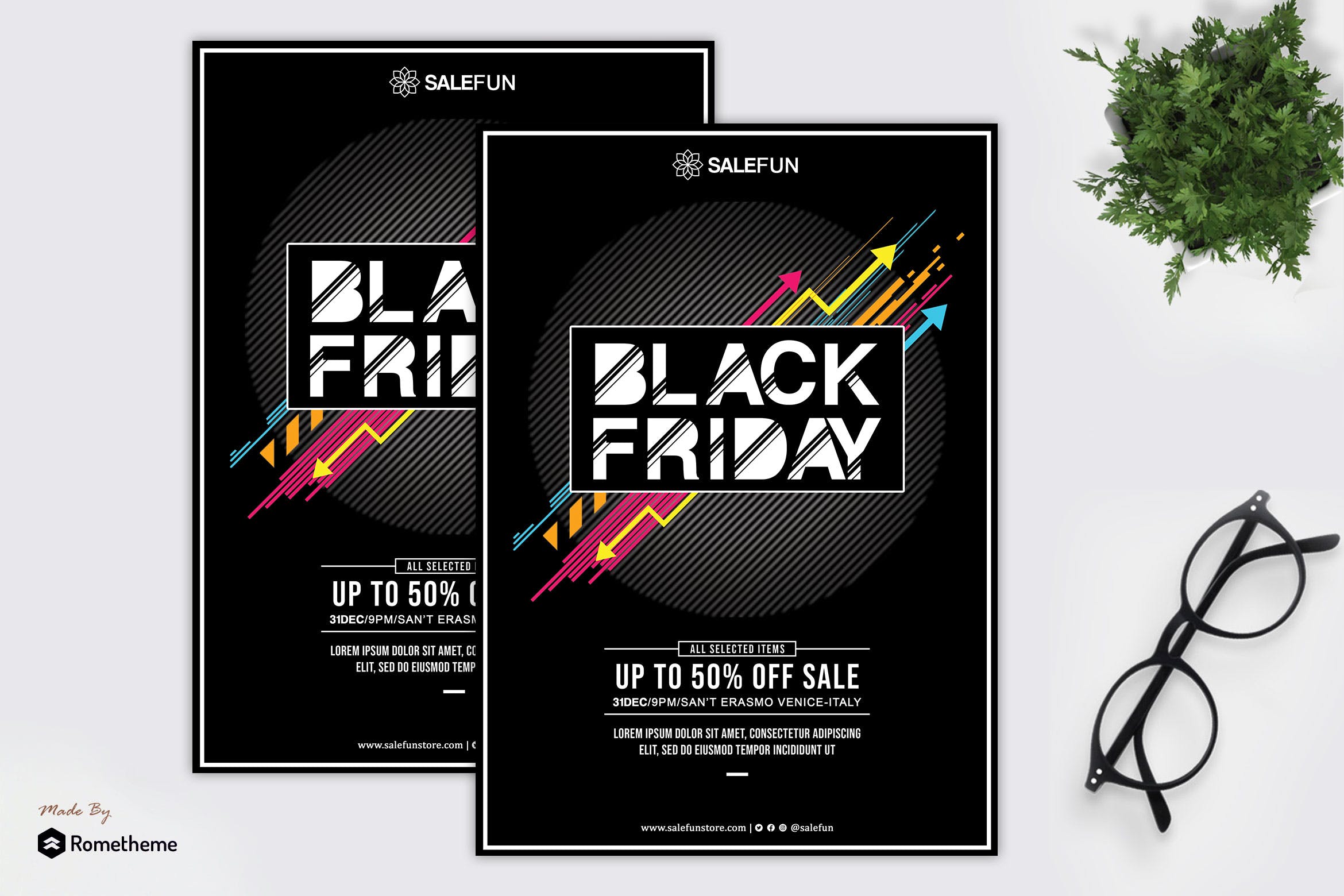 黑色星期五大卖场广告海报传单素材库精选PSD模板 Salefun – Happy Black Friday Flyer HR插图