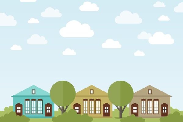 别墅住宅及园林景观矢量插画