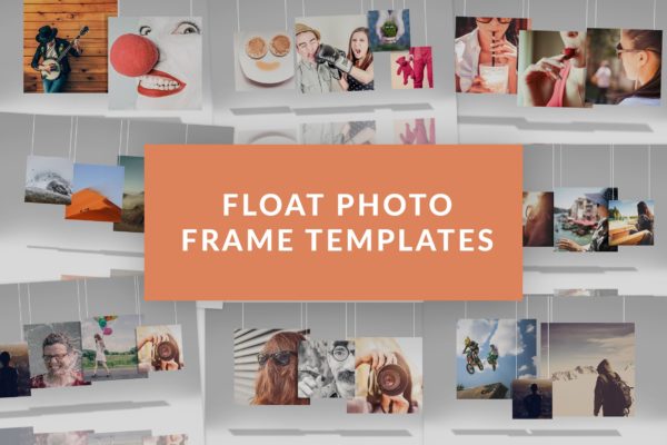 创意悬挂式照片展示样机模板 Float Photo Frame Templates
