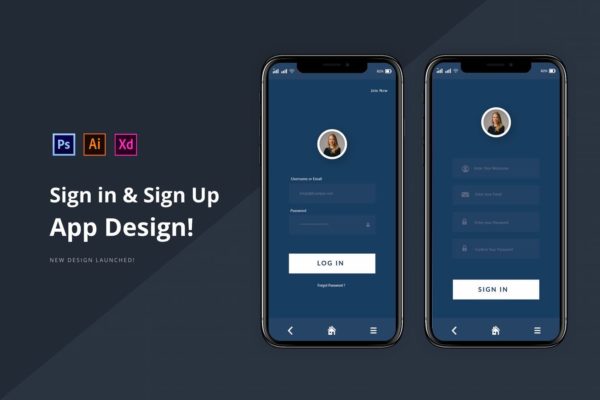 极简设计风格APP应用注册登录界面设计素材库精选模板 Clean Sign In &amp; Login