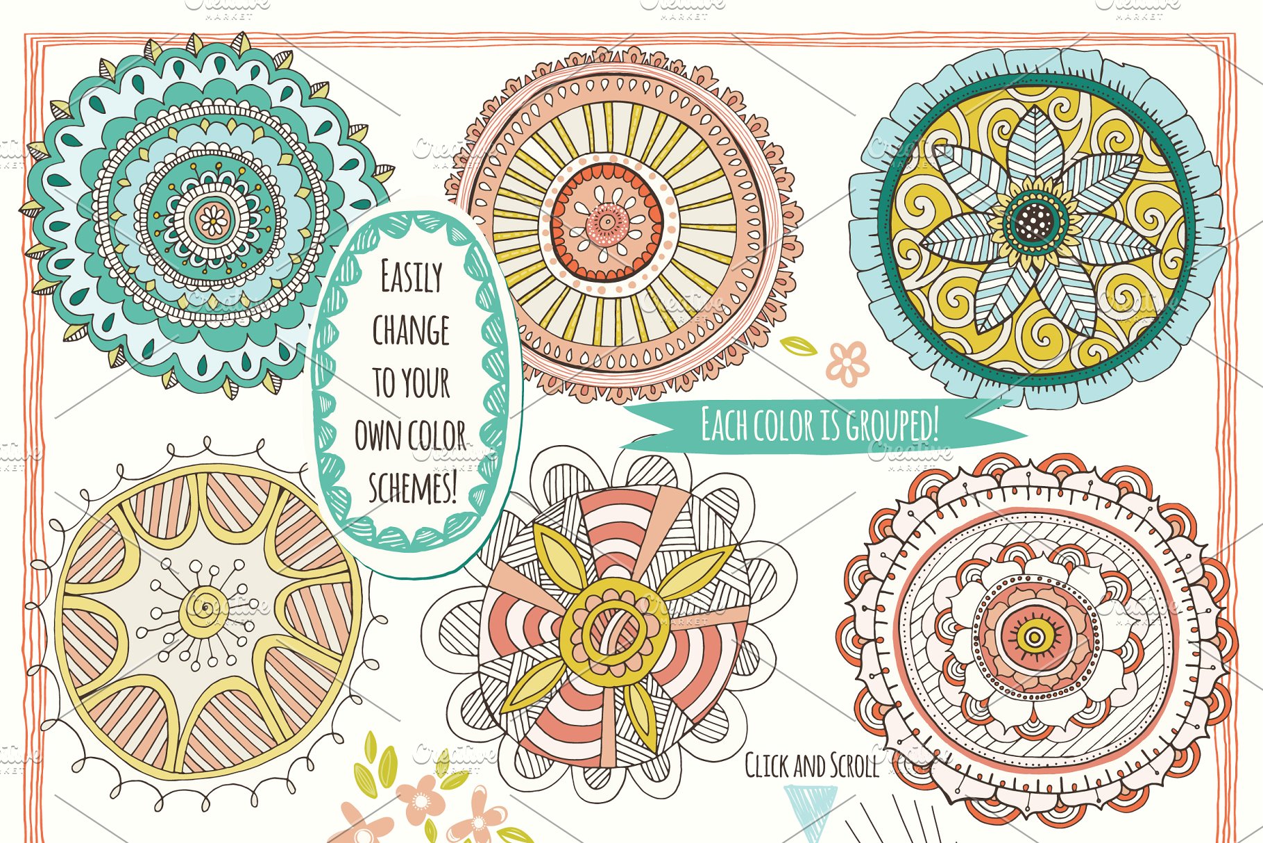 曼荼罗手绘矢量插图 Mandala Vector Illustrations插图(1)