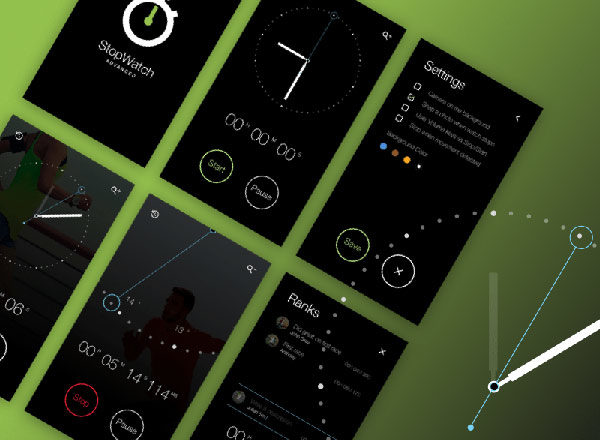 独具创意的秒表页面设计图 Stopwatch Kit Sketch Freebie