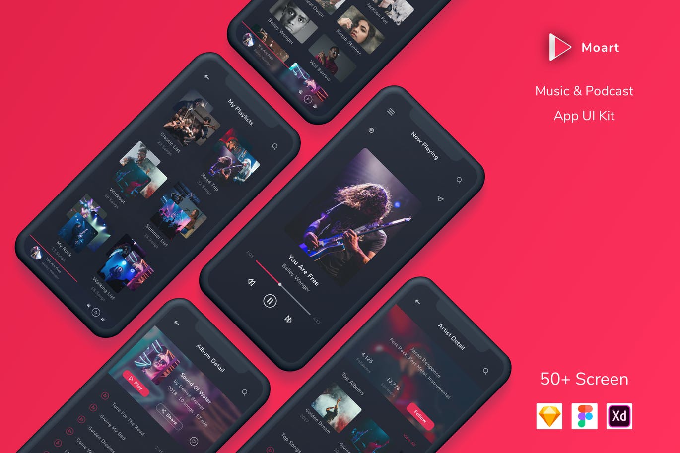 音乐和播客APP应用UI设计素材库精选套件[FIG, SKETCH, XD] Moart – Music and Podcast App UI Kit插图