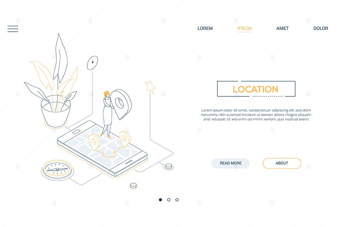 办公室地理位置线性网站设计等距矢量插画 Office location – line design isometric web banner插图(1)