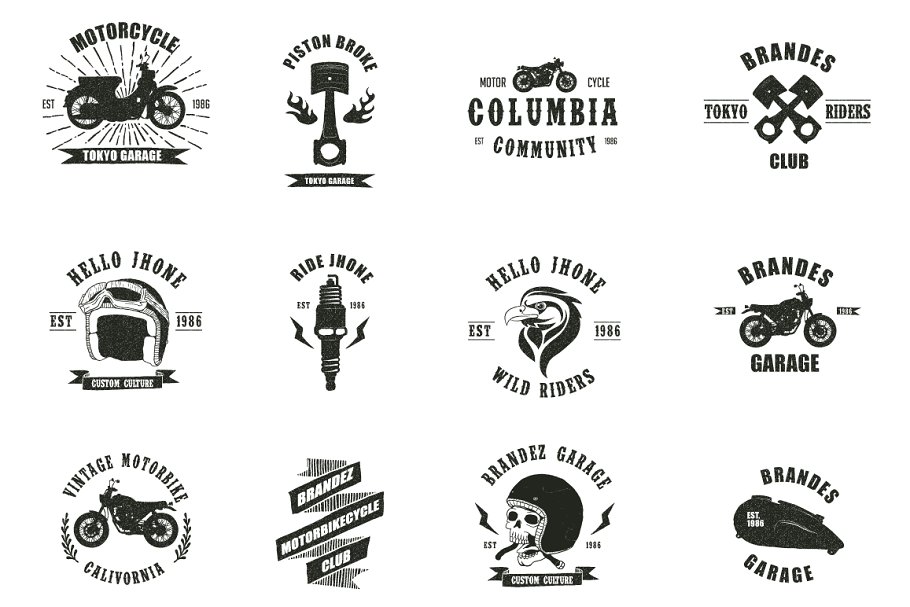 复古欧美风摩托品牌徽章设计模板 Vintage Badges Motorcycle插图(2)