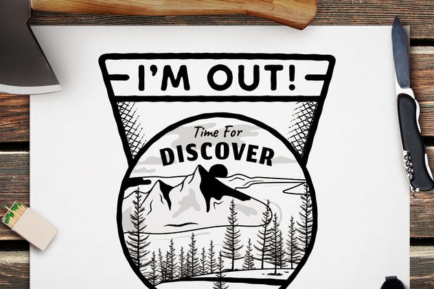 复古风格户外运动Logo模板v1 Retro Travel Logo / Vintage Camp Emblem / Patch插图(1)