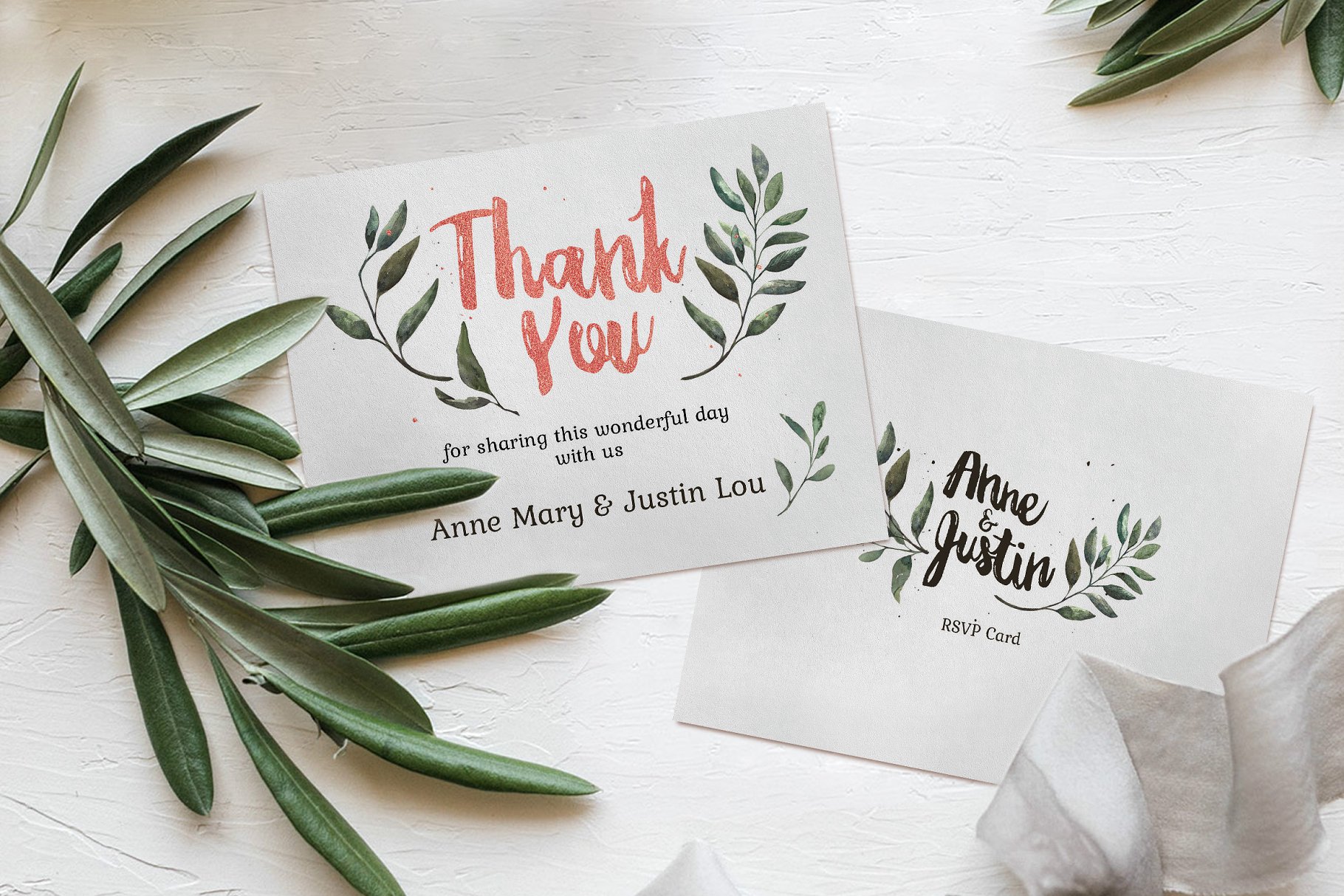 质朴粉色&绿色婚礼设计物料模板 Rustic Pink & Green Wedding Suite插图(3)