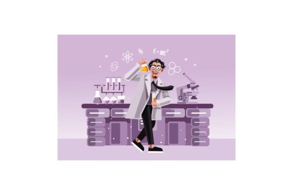 化学实验室卡通矢量插画设计素材 Chemist in the laboratory