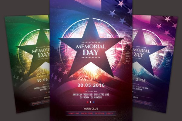 美国阵亡士兵纪念日传单模板 Memorial Day Flyer Template