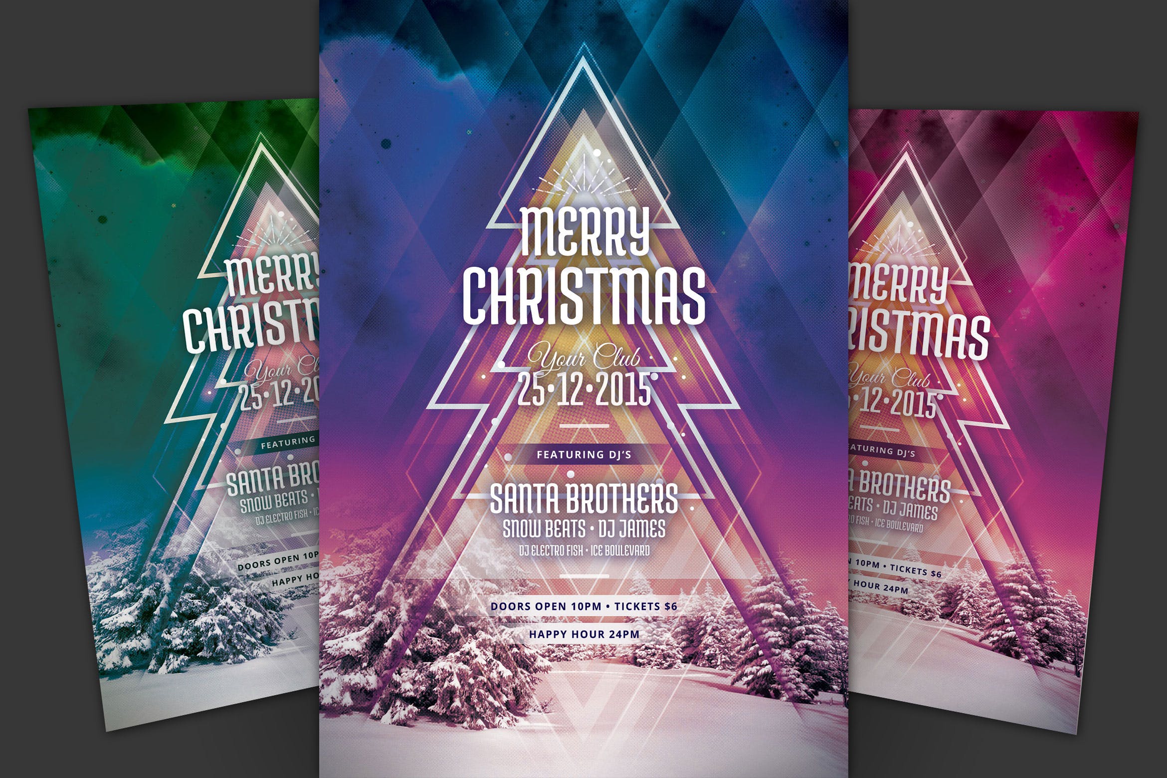 圣诞树几何图形圣诞节主题海报传单模板 Merry Christmas Flyer插图