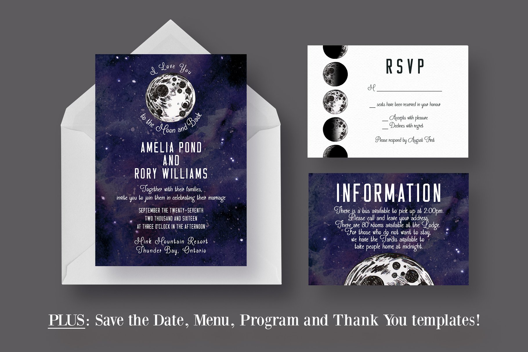 月亮星空背景婚礼设计物料模板 To the Moon and Back Wedding Suite插图