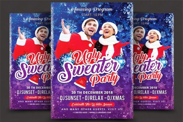 不怎么样的圣诞毛衣派对传单 Ugly Christmas Sweater Party Flyer