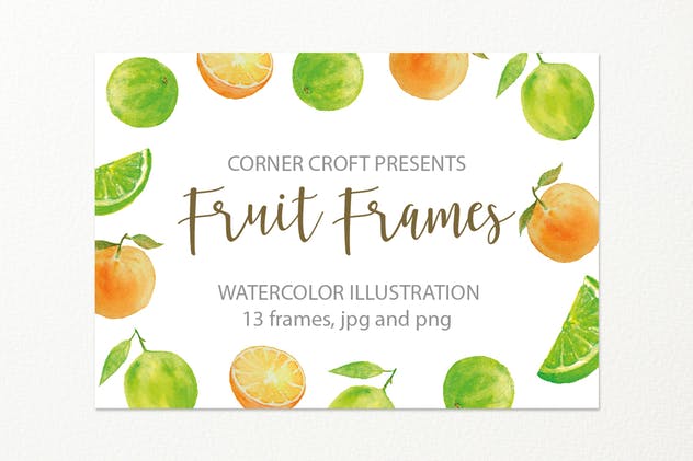 水果水彩手绘装饰框架插画素材 Watercolor fruit frame插图(7)