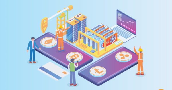 加密货币挖掘技术等距2.5D矢量概念插画 Isometric Crypto Mining Technology Vector Concept