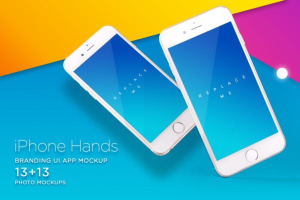 手持iPhone样机模板 iPhone Mock-up Brending Templates with Vivid Bcg’s