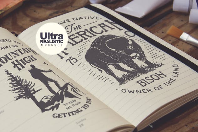 绘画作品展示场景袖珍笔记本样机模板v9 Agenda Scene插图(3)