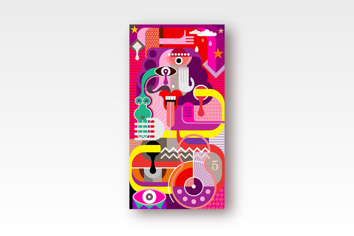 吐舌头的男人抽象手绘矢量插画 Portrait of a man with his tongue hanging out插图