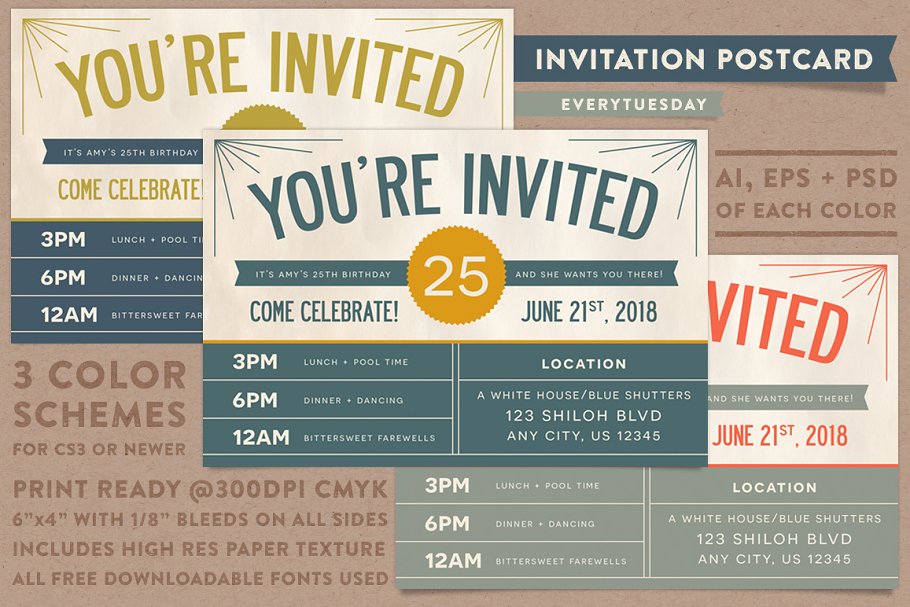 复古风格明信片邀请函设计模板 Invitation Postcard Template插图