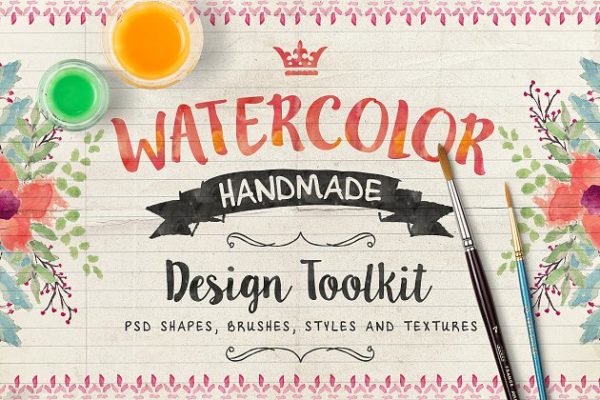 手绘水彩素材大合集[图形、笔刷、样式&amp;元素] Watercolor &amp; Elements Toolkit