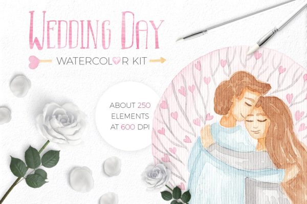 情人节浪漫水彩插画素材[JPG,PNG]