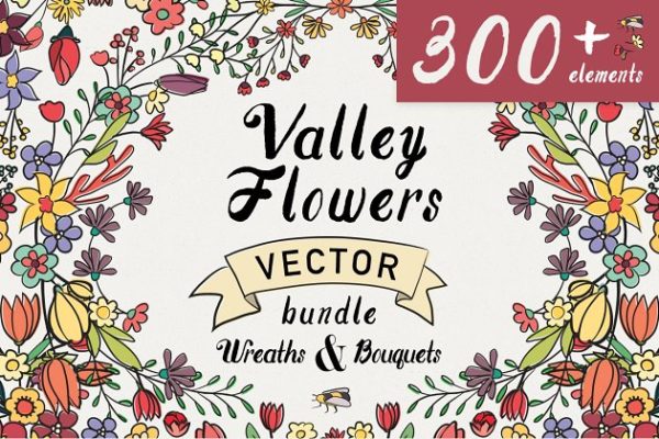 繁花似锦水彩花卉插画集锦 Valley Vector Floral Bundle