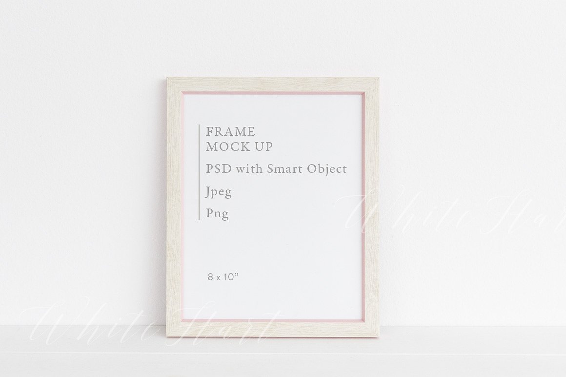 粉色相框画框框架样机 Minimal wooden pink frame mock up插图