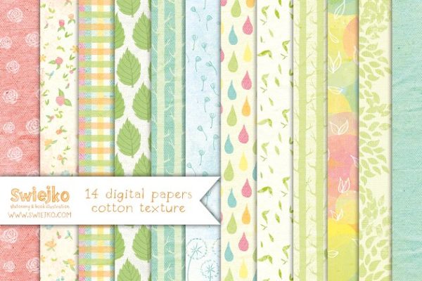 亚麻质地花卉纸张纹理 Floral Paper, linen texture