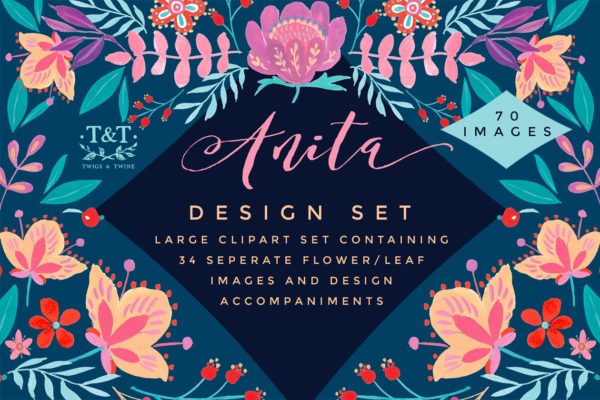 优雅时尚水彩花卉剪辑集 Watercolor Floral Clipart Set Anita
