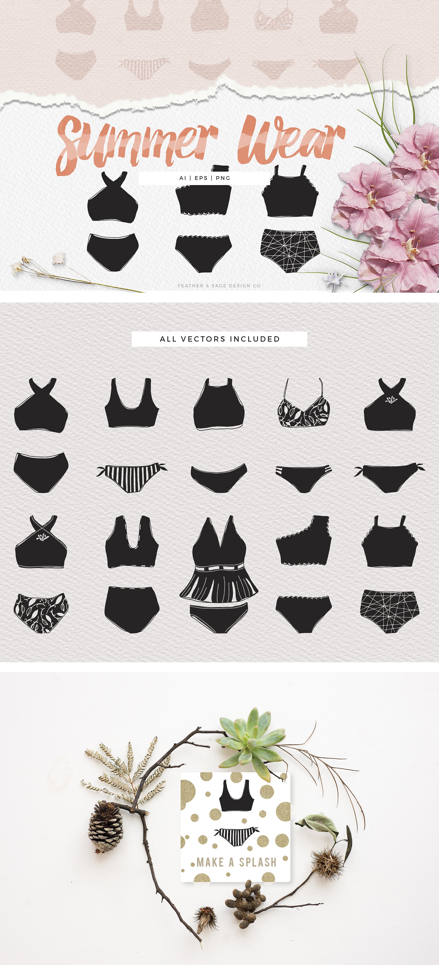 夏日内衣泳衣服饰矢量图形 Summer Wear Vector Graphics插图