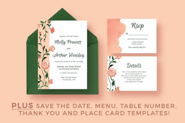 花卉藤边婚礼邀请函设计模板套装2.0 Flower Garland Wedding Suite 2.0
