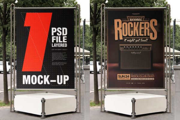 城市街道海报传单张贴效果图样机素材库精选模板 Urban City Streets Flyer Poster Mock-up