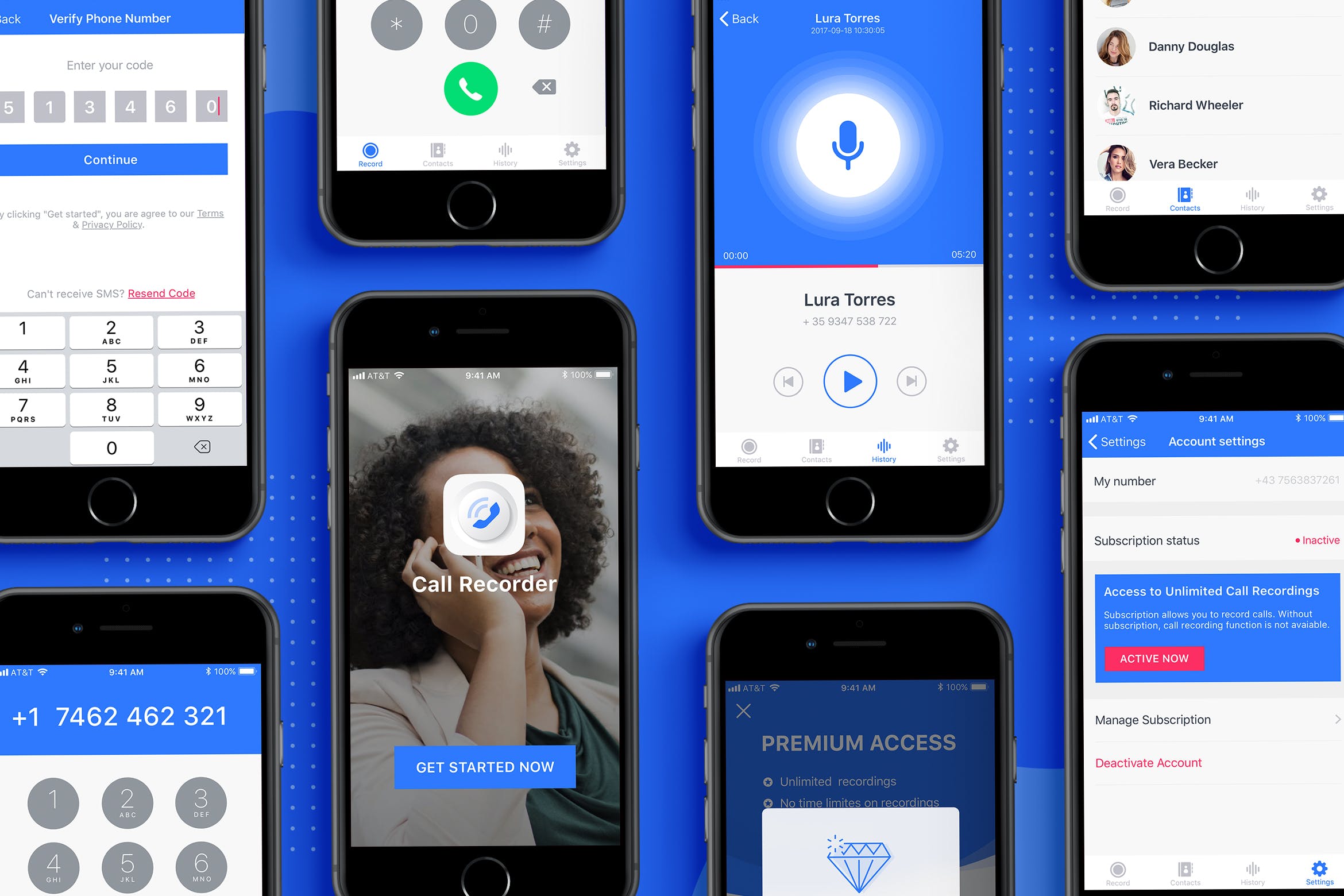 电话录音软件APP应用用户交互界面设计模板 Auto Call Recorder mobile app插图