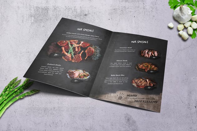 对折页食谱菜单暗黑料理模板 There’s no Hell Bifold A4 & US Letter Menu插图(3)