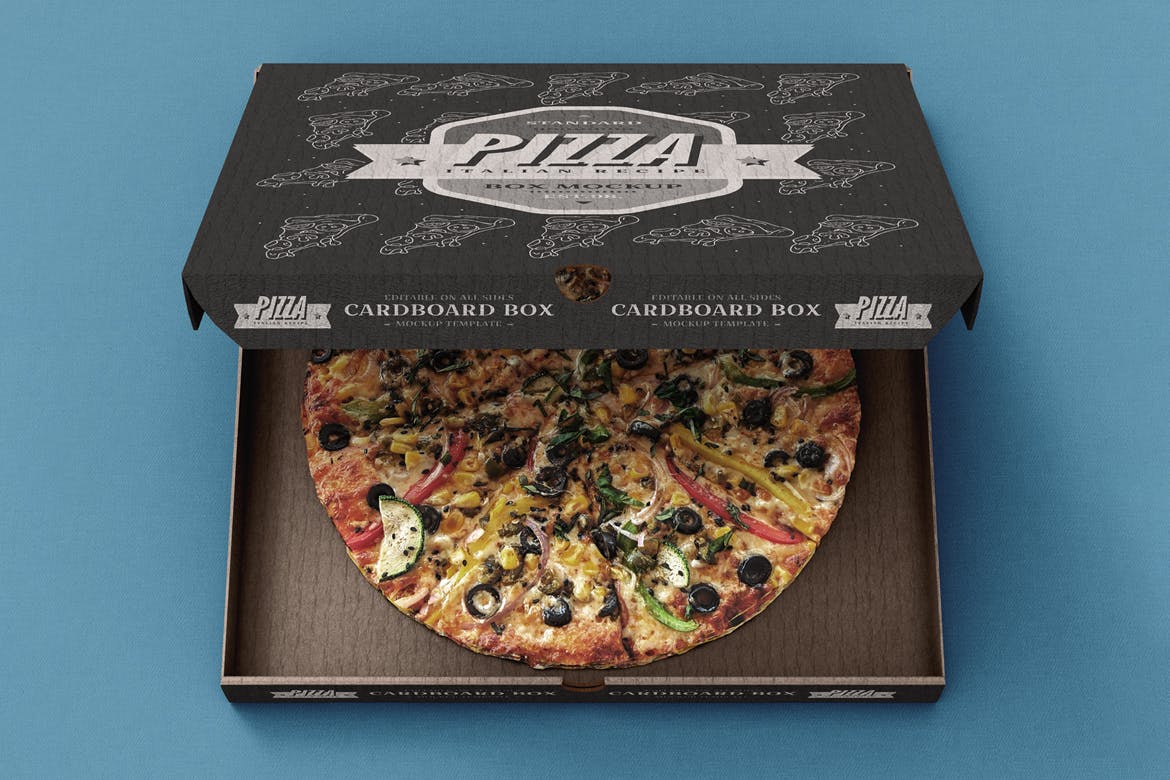 披萨牛皮包装盒设计效果图样机模板 Pizza Box Mock-Up Template插图(3)