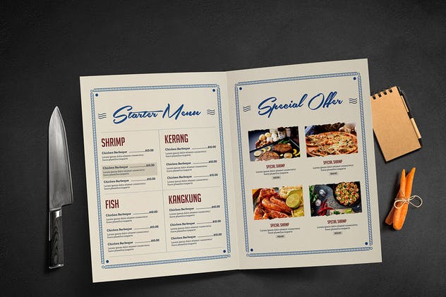 复古质朴海鲜餐厅食品菜单模板 Rustic Sailor Food Menu插图(2)