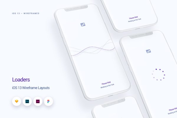 iOS13设计规范之加载状态UI界面设计线框图 Loaders – iOS 13 Wireframe Kit