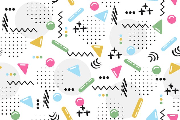 时尚潮流风格多彩图形无缝背景 Seamless Patterns of Pop Shapes Backgrounds插图(5)