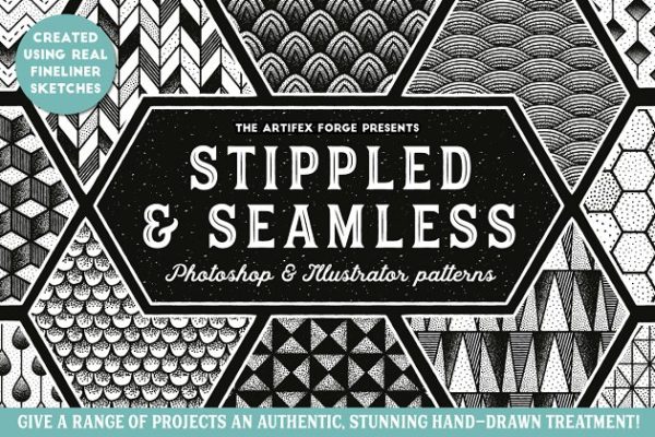 重复手绘图案无缝纹理合集 Stippled &amp; Seamless – Patterns