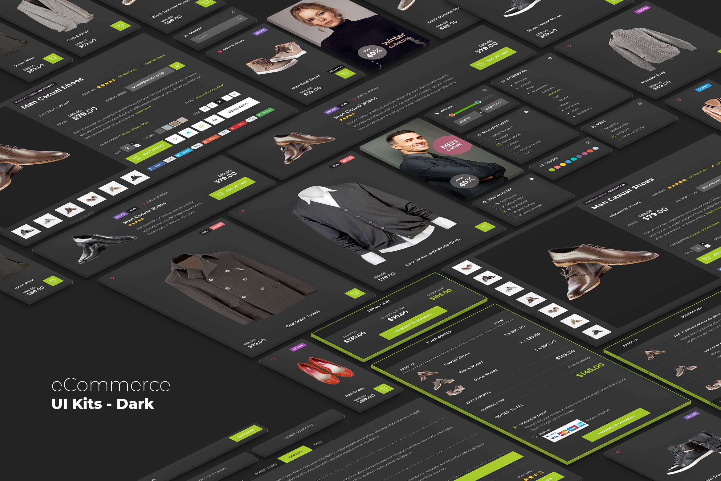 高逼格酷黑风格服饰电商Web设计UI套件 eCommerce UI kits – Dark Style插图