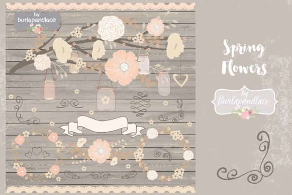 淡雅风格春季手绘花卉素材库精选PNG素材 Spring Flowers