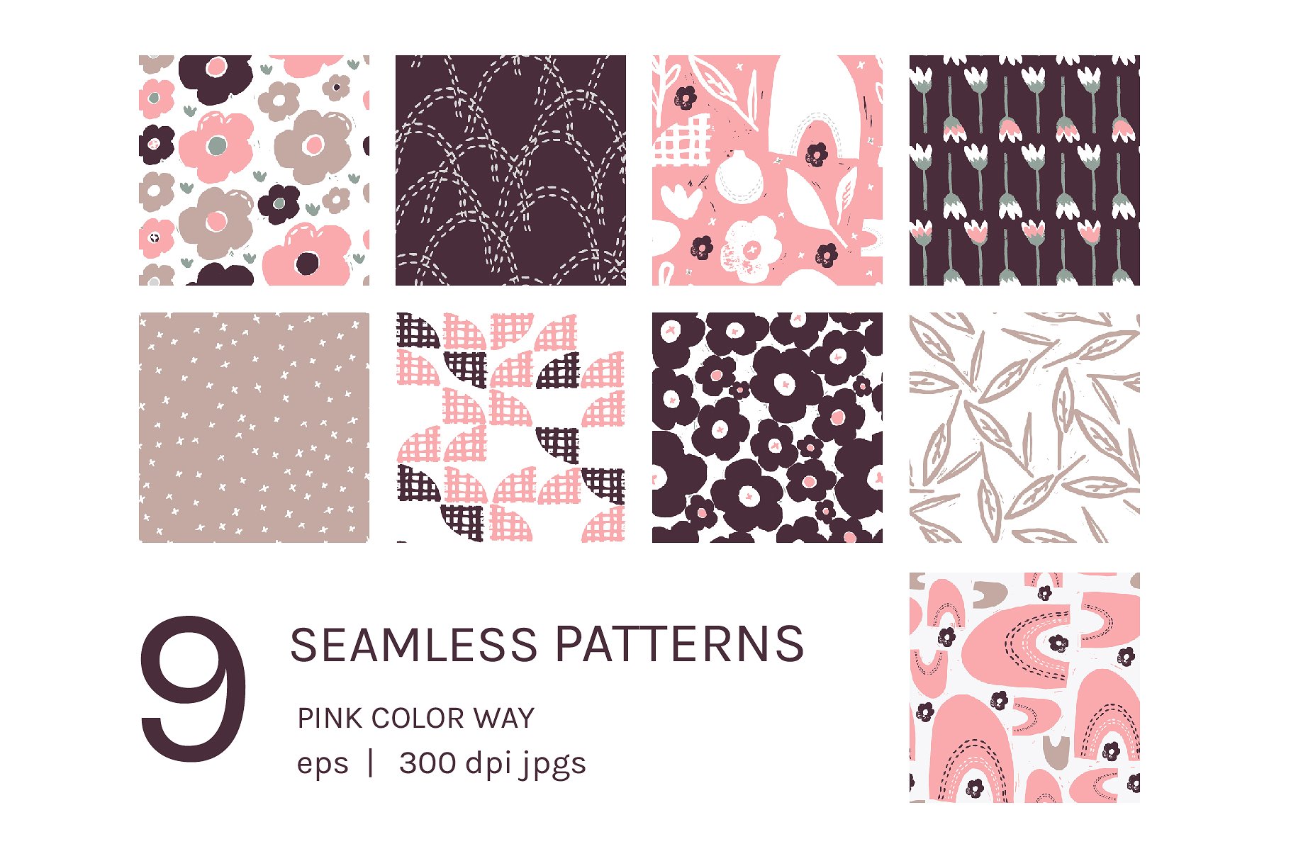手绘花卉剪影无缝纹理 Floral Silhouette | Seamless Pattern插图(2)