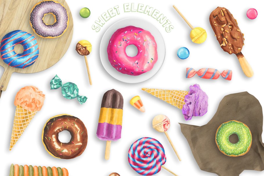 多彩甜蜜糖果天地设计素材包[对象/纹理/边框] Sweet Marker Collection Pro插图(1)