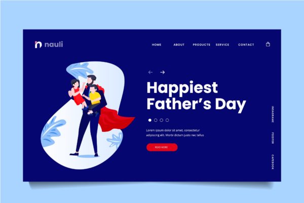 父亲节主题网站设计矢量插画素材 Fathers Day Web Header PSD and AI Vector