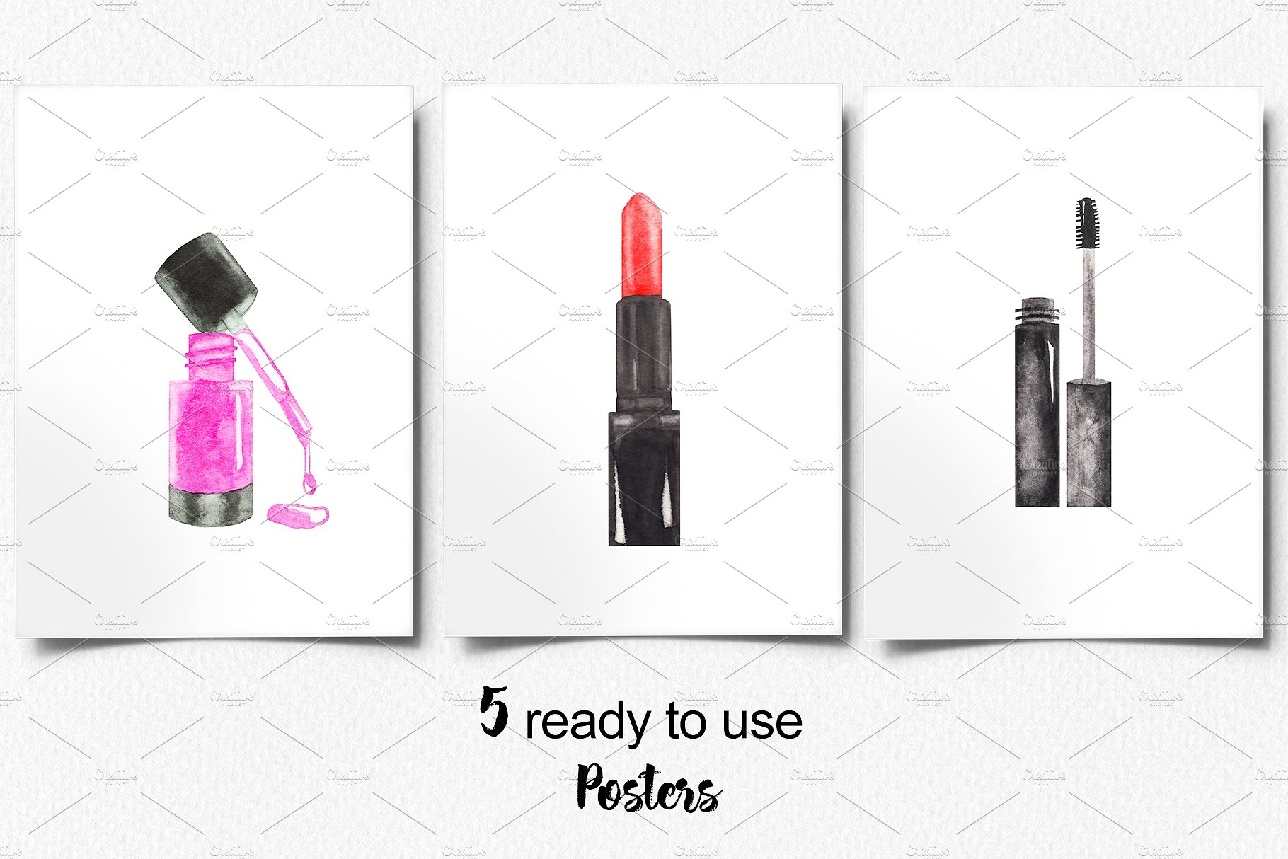 50个时尚手绘情人节风格的女性化妆品背景纹理集合插图(4)