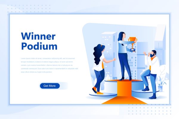 颁奖台领奖网站设计概念插画设计素材 Winner Podium Flat Landing Page Header